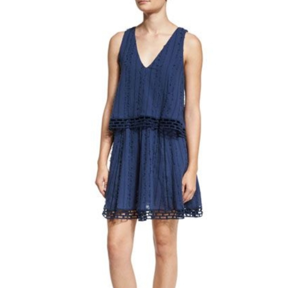 Nicholas Casper Frayed V-Neck Dress Navy